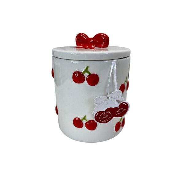 Hand-Painted Ceramic Cherry Design Canister With Lid - Picture 1 of 7
